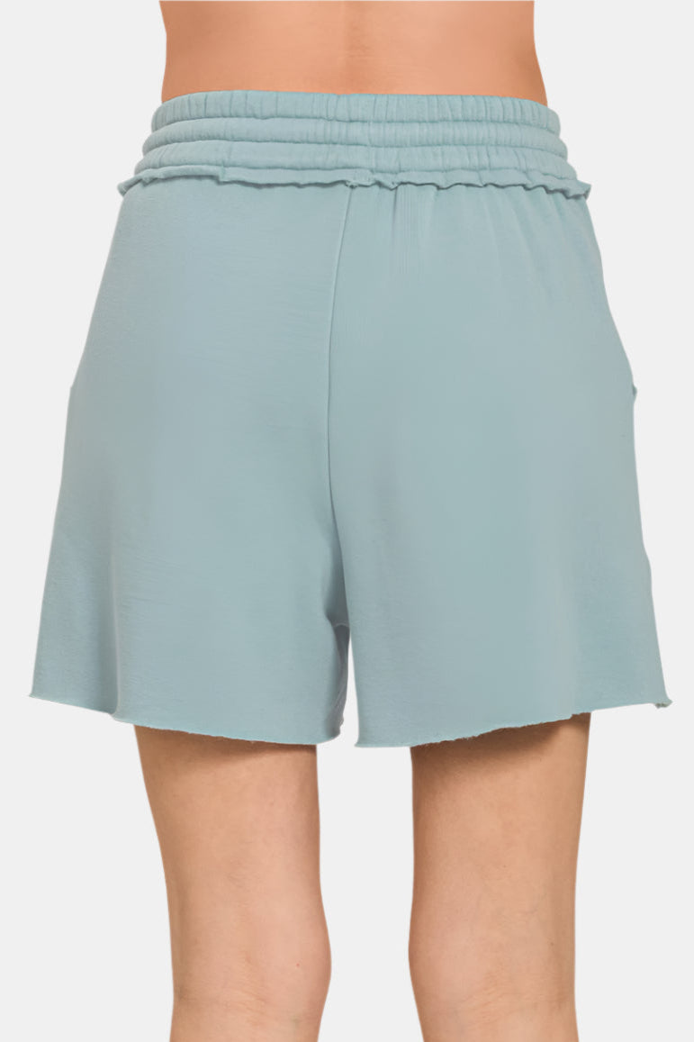 Fleece Raw Hem Shorts With Drawstring / MINT