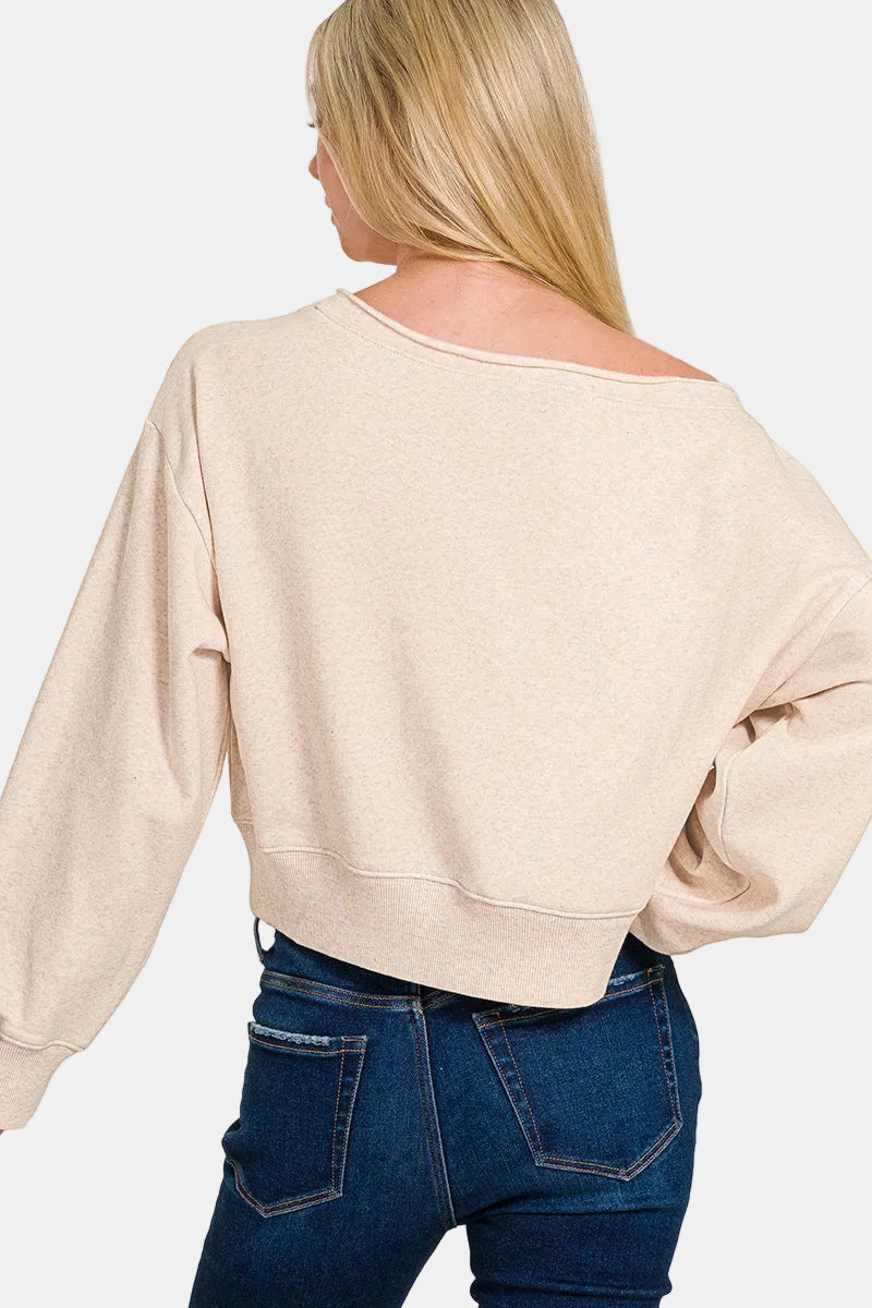 Fleece Boat-Neck Pullover / DK GREEN