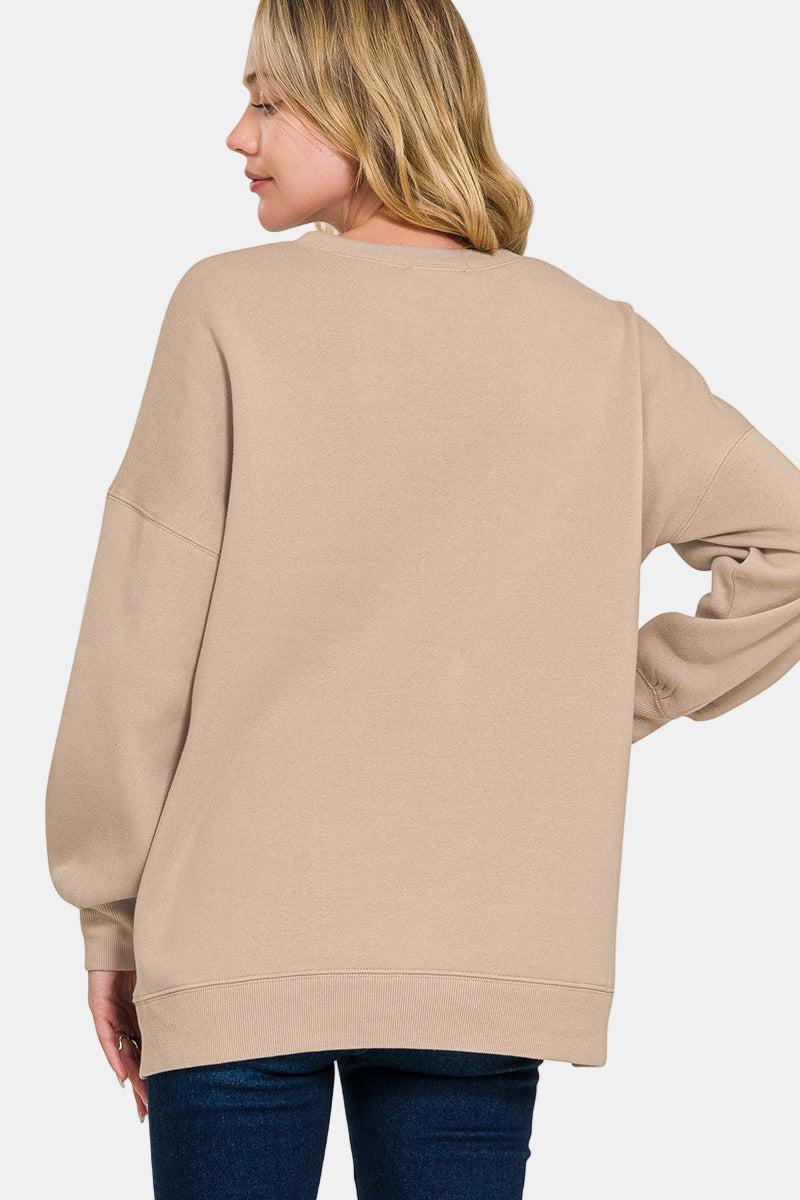 Fleece Hi-Low Boyfriend Sweatshirt with Pockets / BLACK