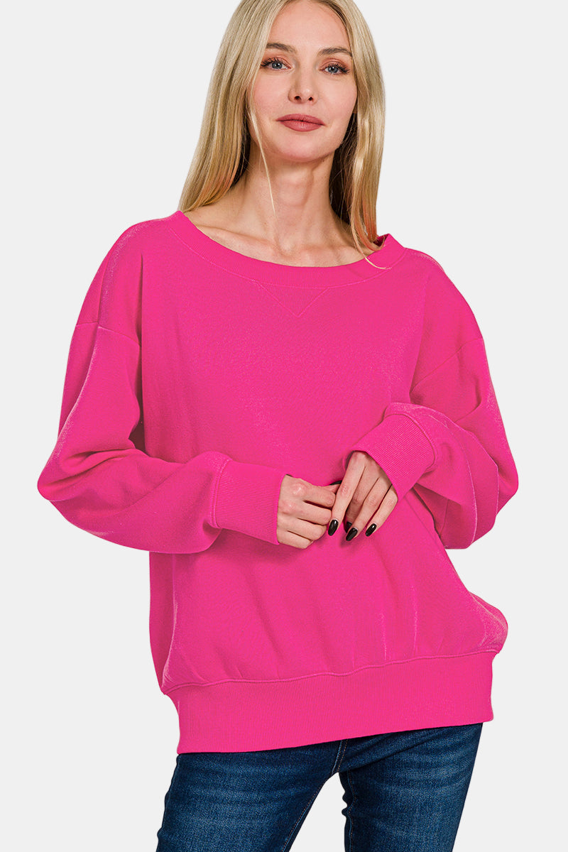 Fleece Boat Neck Sweatshirt & Shorts Set / BLACK