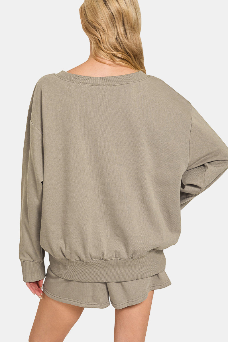 Fleece Boat Neck Sweatshirt & Shorts Set / DK GREEN