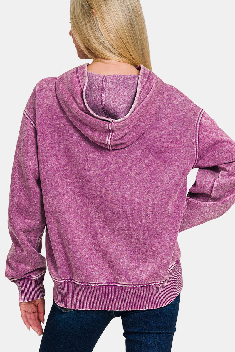 Fleece Acid Wash Kangaroo Pocket Hoodie / BLACK