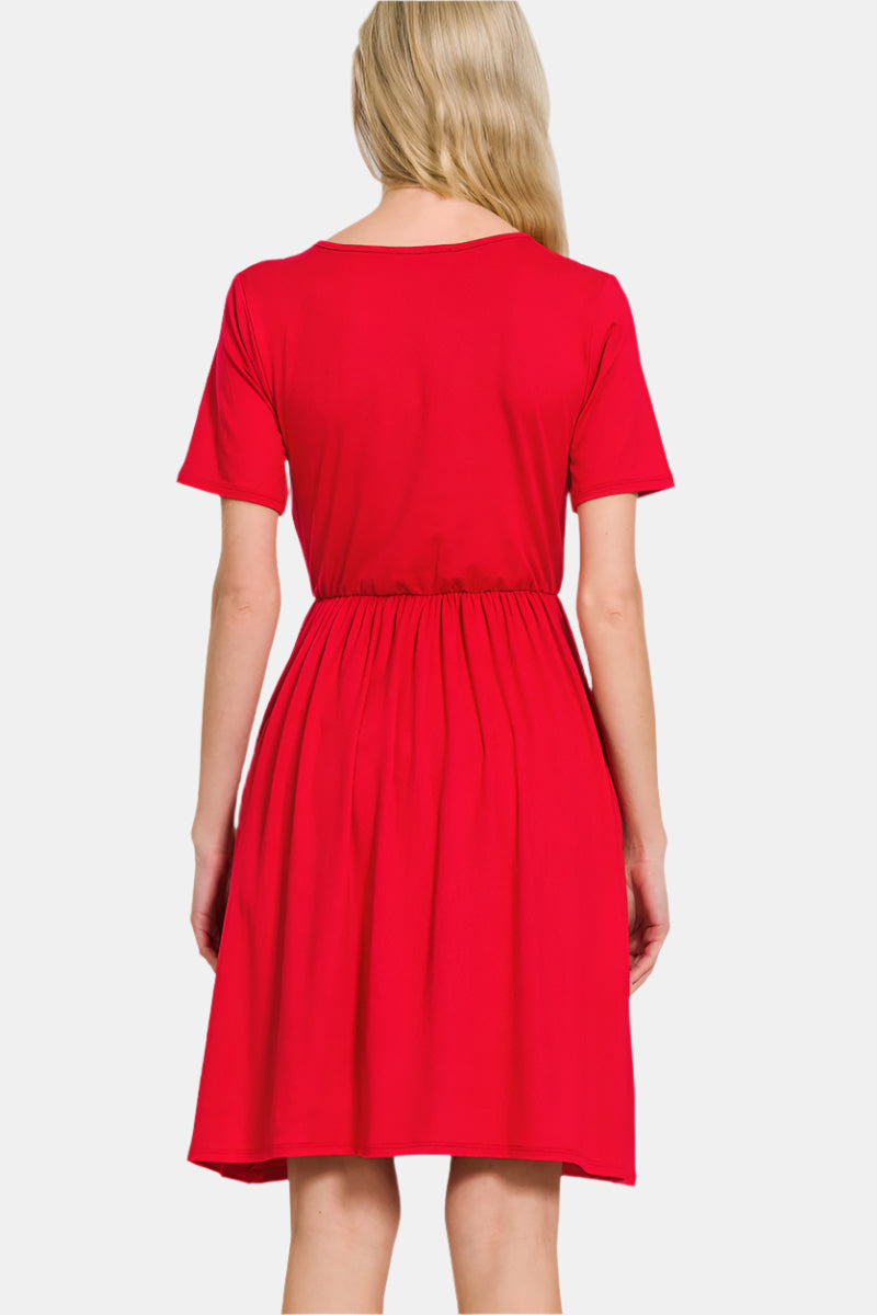 Brushed DTY Buttery Soft Fabric Surplice Dress / CLASSIC BLUE