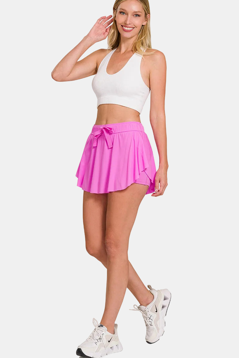 Ruffle Hem Tennis Skirt With Hidden Inner Pockets / LT NAVY