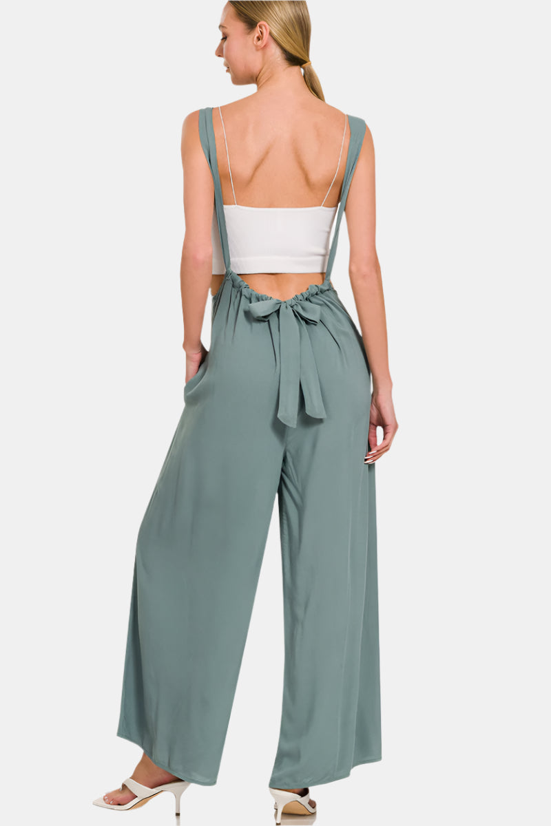Woven Tie Back Suspender Jumpsuit / ASH JADE