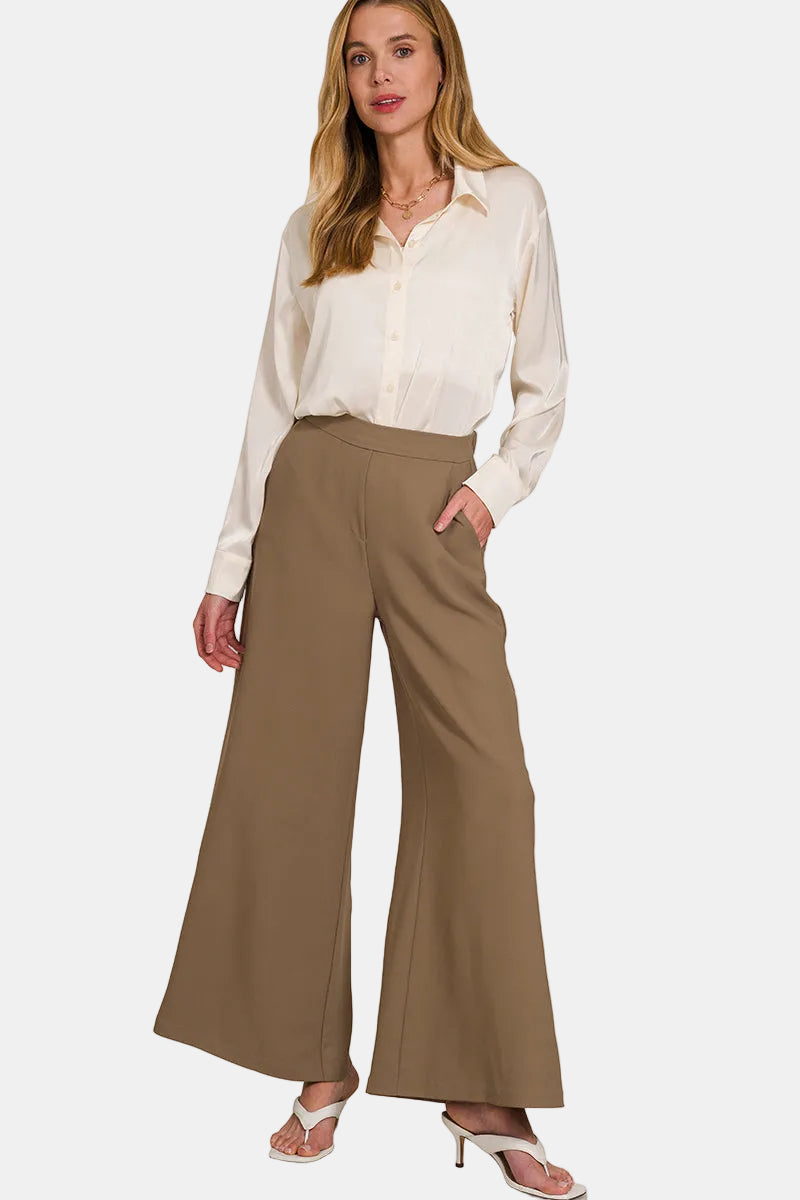 Relaxed Fit Elastic Waisted Wide Leg Pants / BLACK