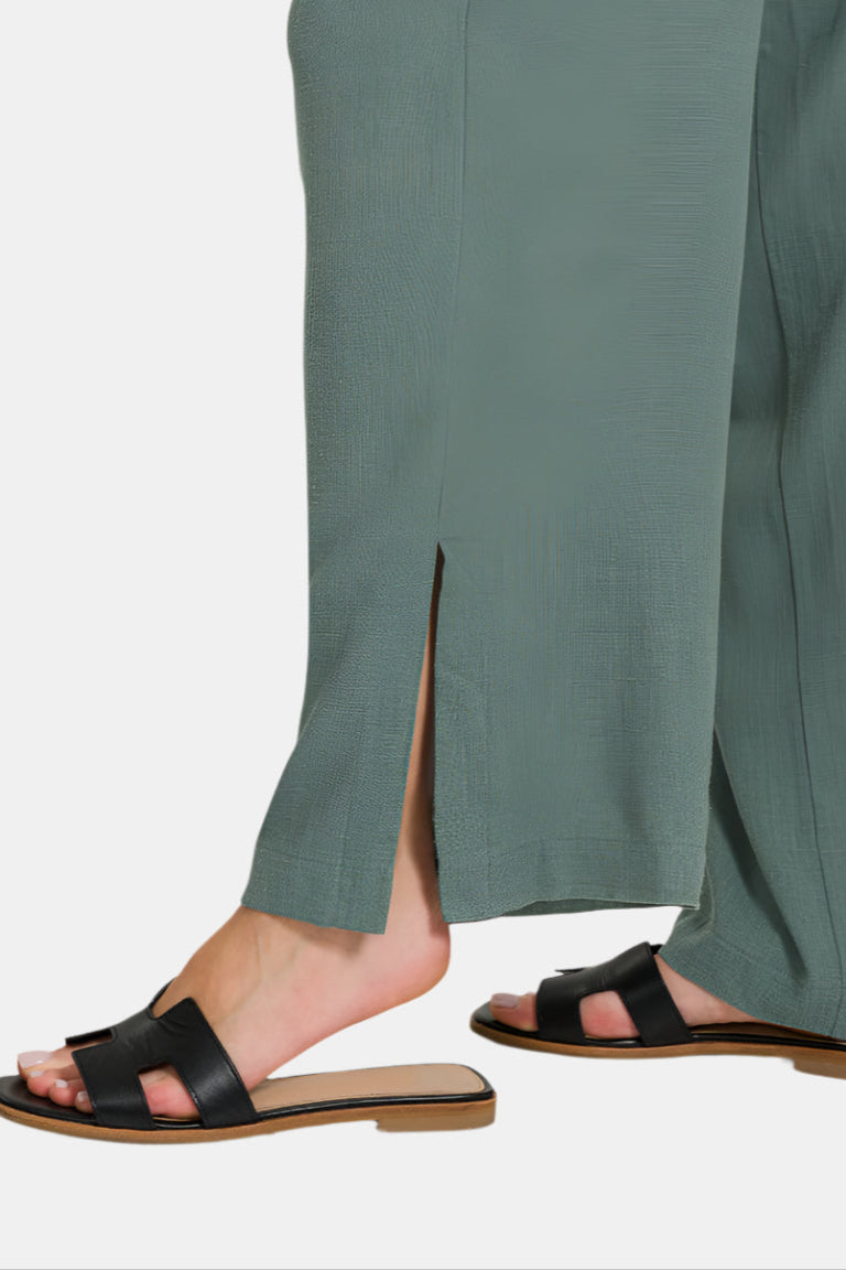 Linen Drawstring Pants With Side Slits / COCOA