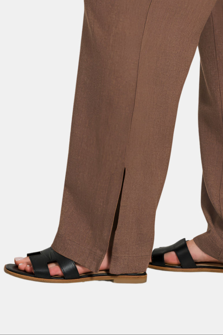 Linen Drawstring Pants With Side Slits / BLACK