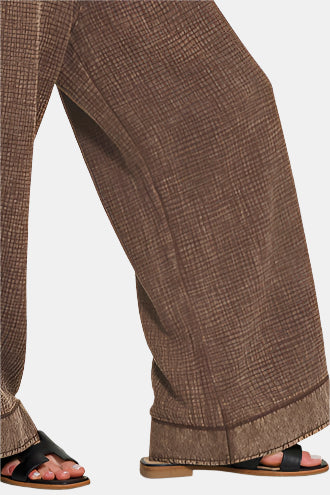 Double Gauze Washed Wide Leg Overalls / SAND BEIGE