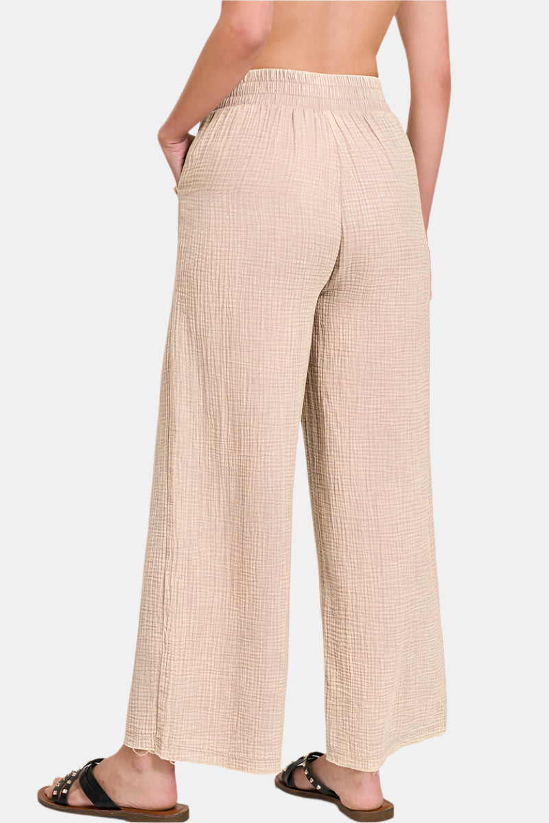 Washed Double Gauze Elastic Band Waist Pants / BLUE GREY