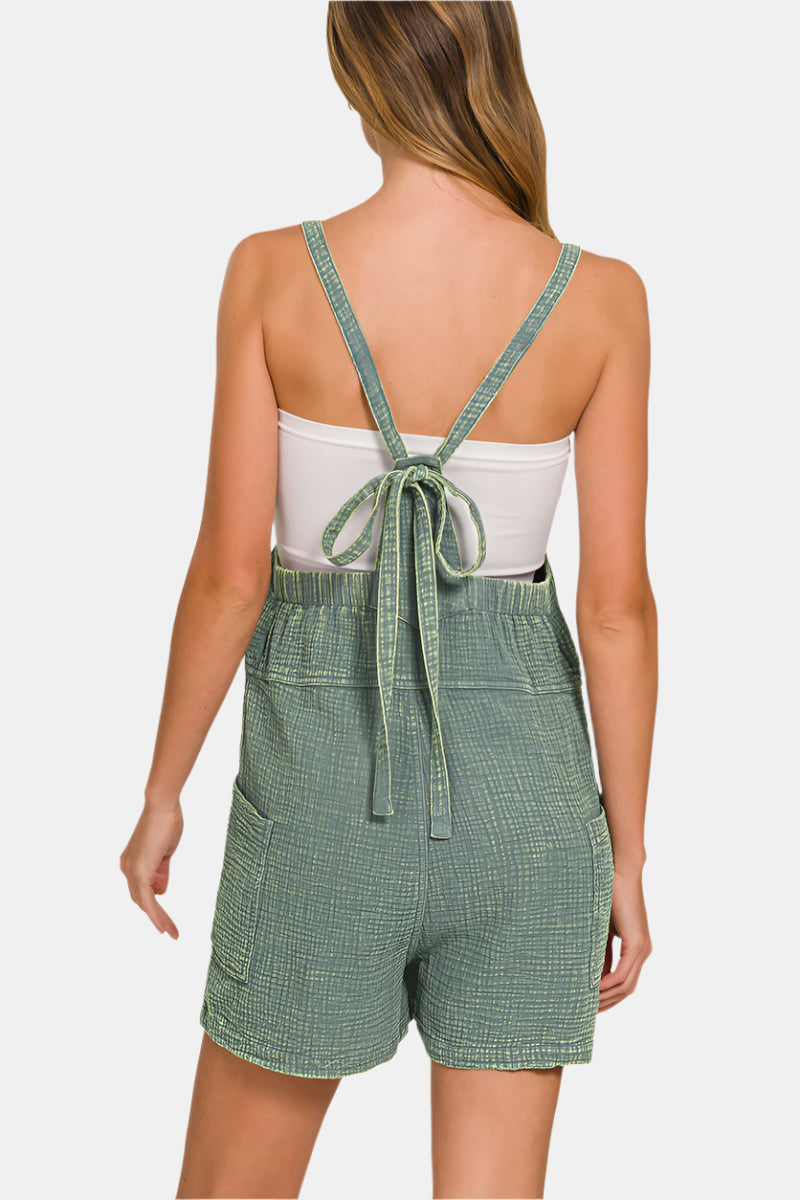 Washed Double Gauze Tie Back Romper / BRIGHT MAUVE
