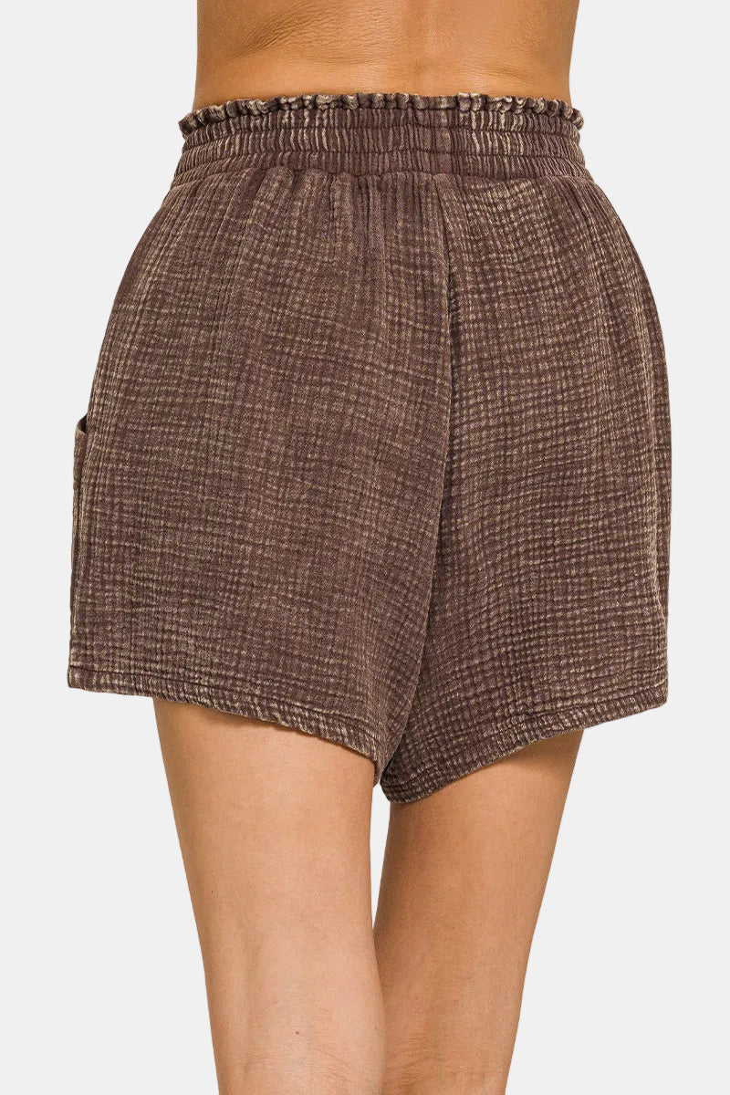 Washed Double Gauze Short Pants / ASH BLACK