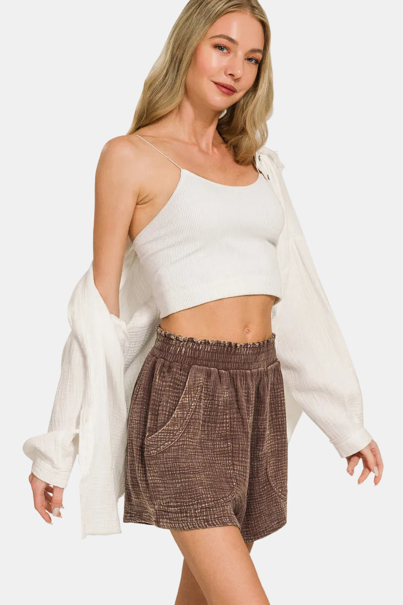 Washed Double Gauze Short Pants / ASH BLACK