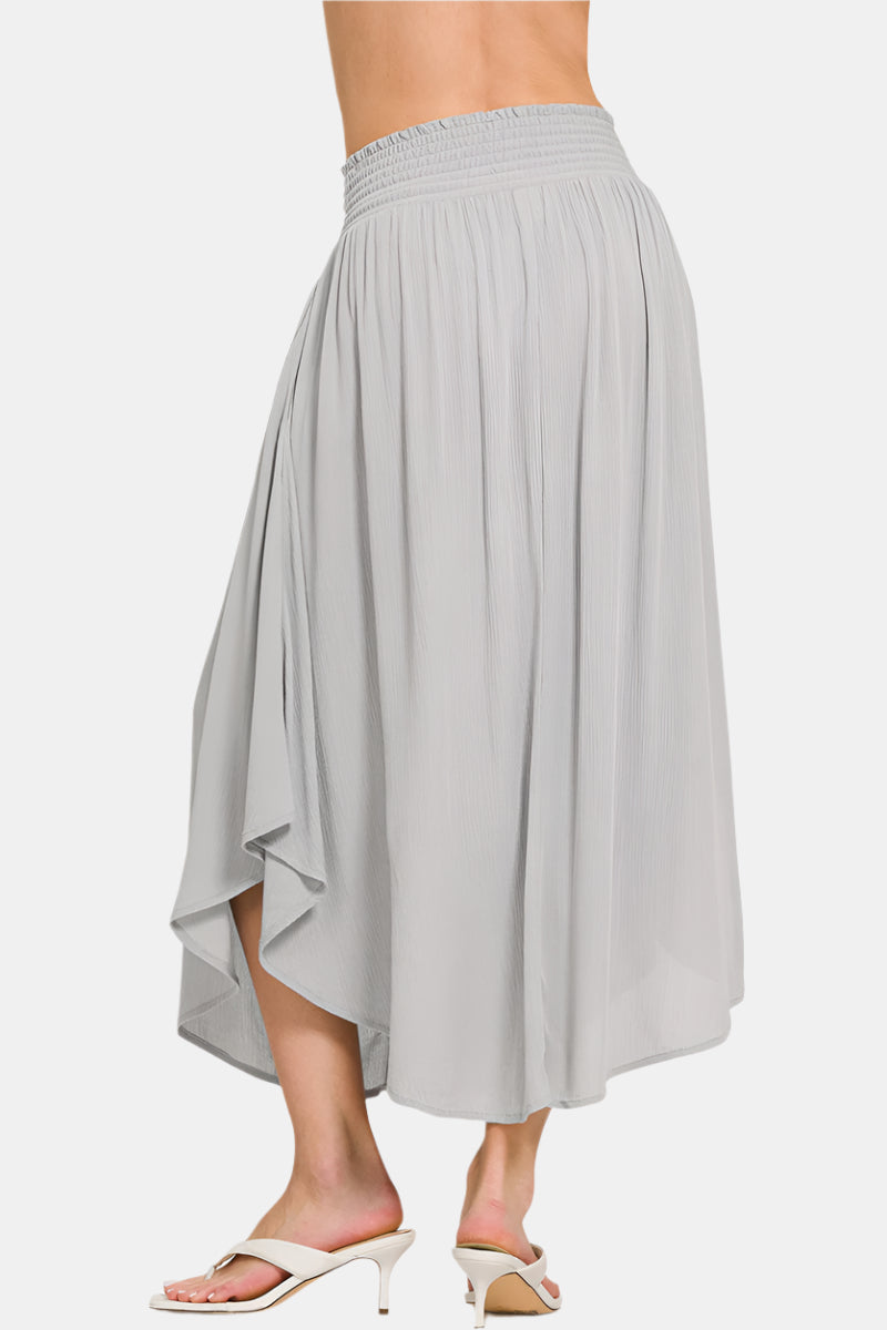 Smocked Waist Side Slit Maxi Skirt With Pockets / OCEAN BLUE