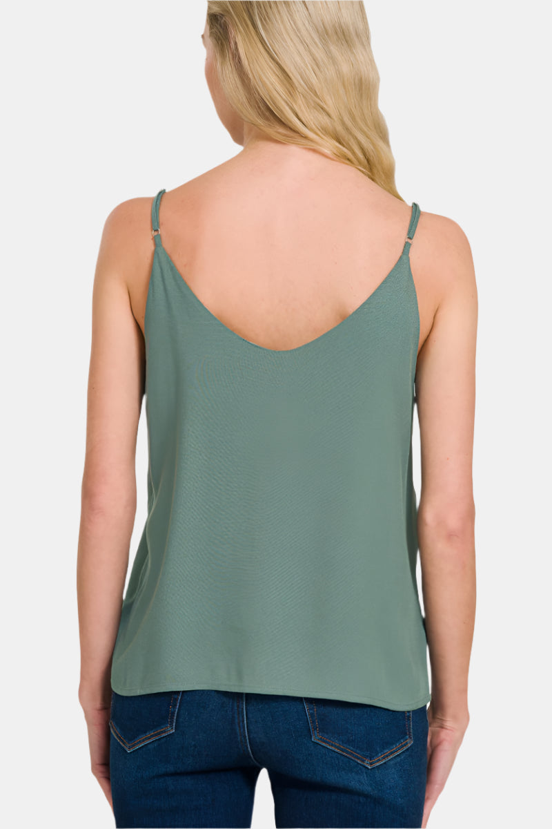 2 Layered Rayon Slub Woven Cropped Camisole / BLACK
