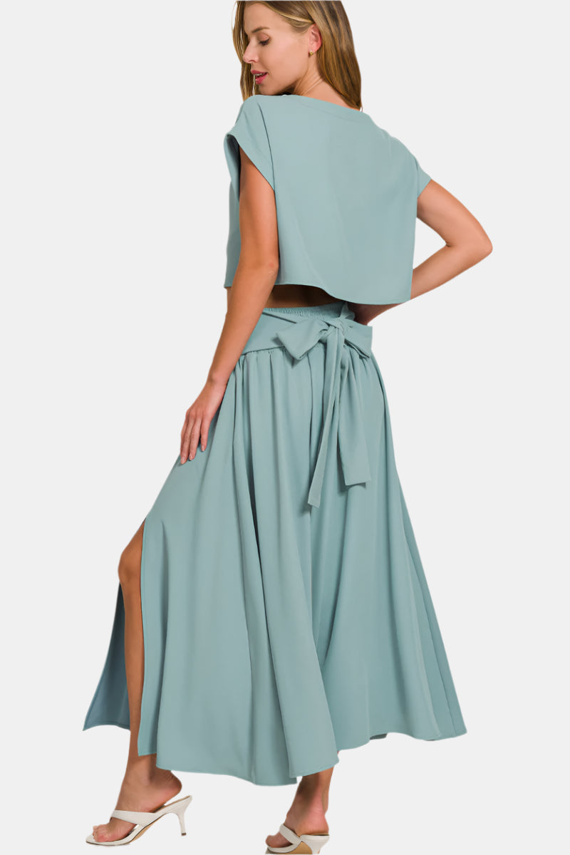Heavy Woven Span Crop Tee & Skirt Set / ASH JADE