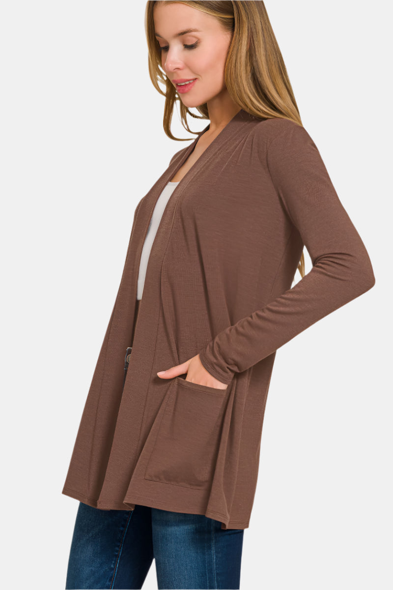 Slouchy Lightweight Open Front Pocket Cardigan / LT NAVY