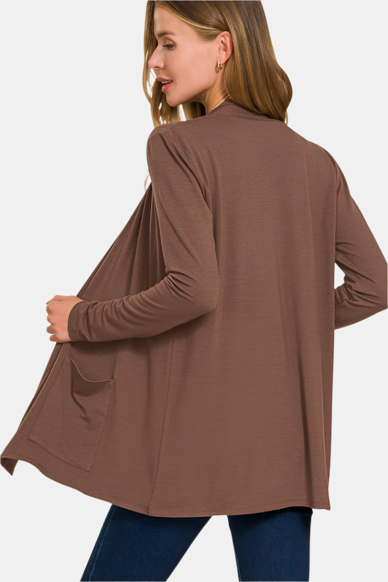 Slouchy Lightweight Open Front Pocket Cardigan / LT NAVY