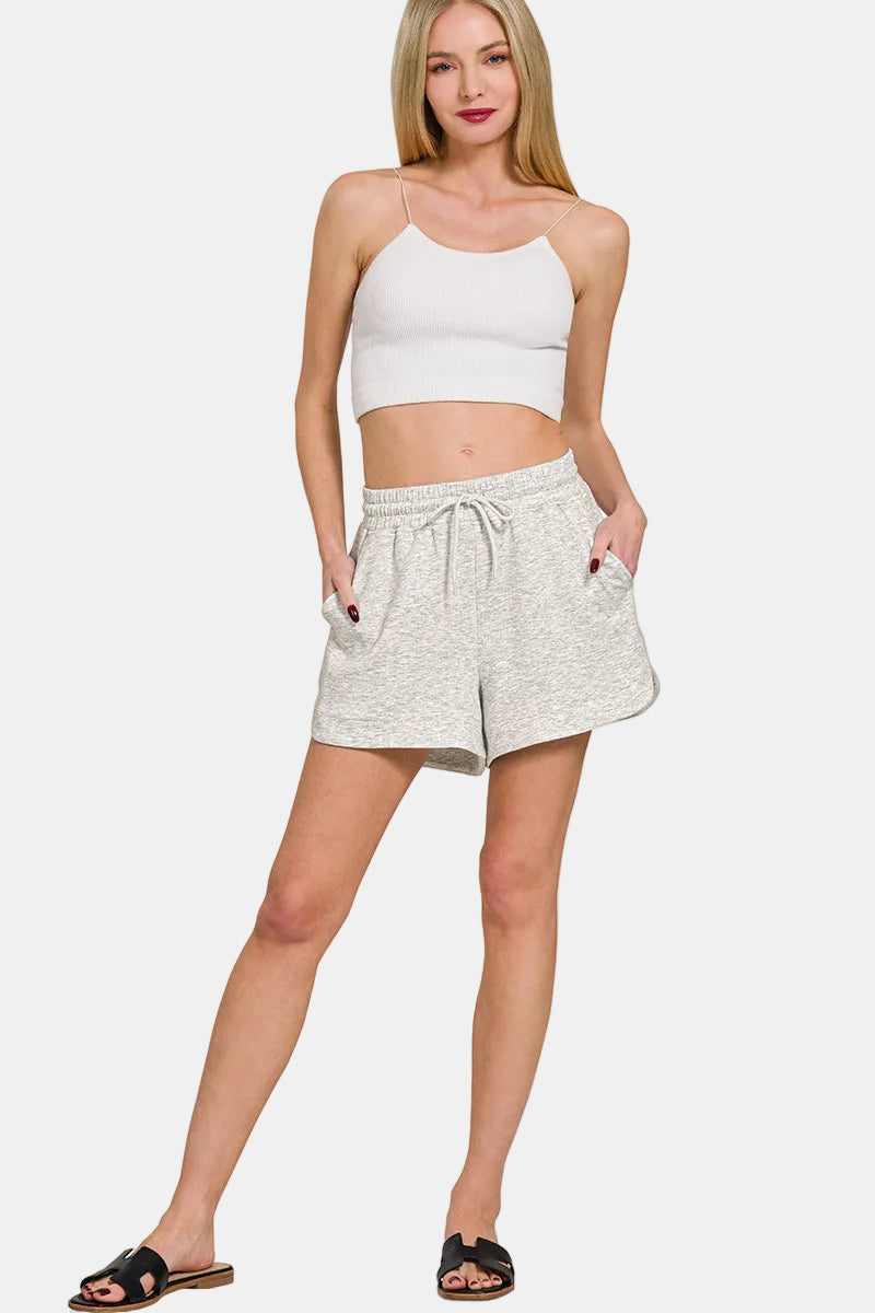 Scuba Elastic Waistband Shorts With Pocket / BROWN