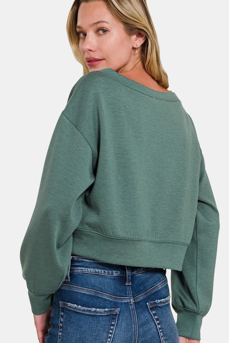 Scuba Cropped Boat Neck Pullover Sweatshirt / BONE