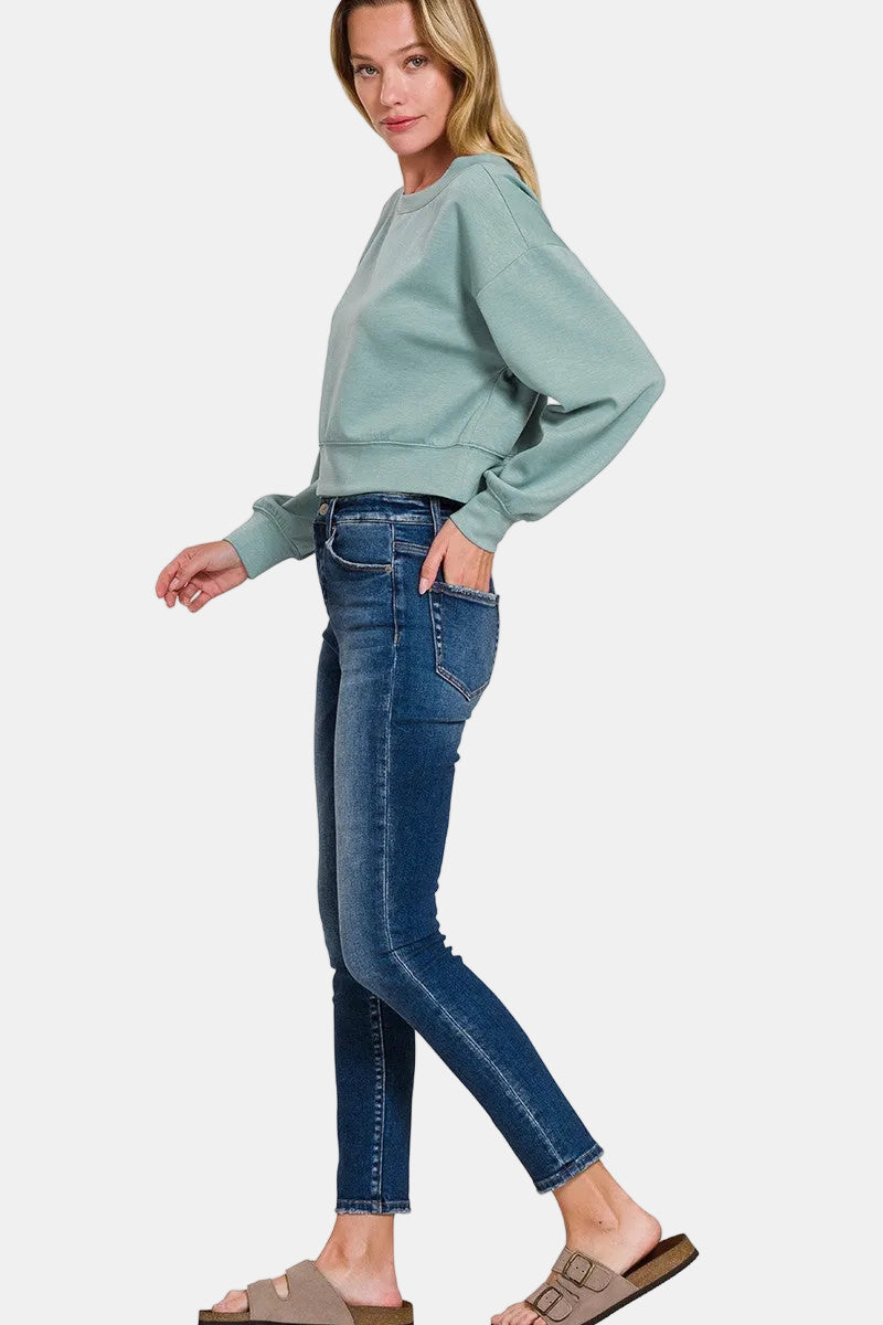 Scuba Cropped Boat Neck Pullover Sweatshirt / BONE