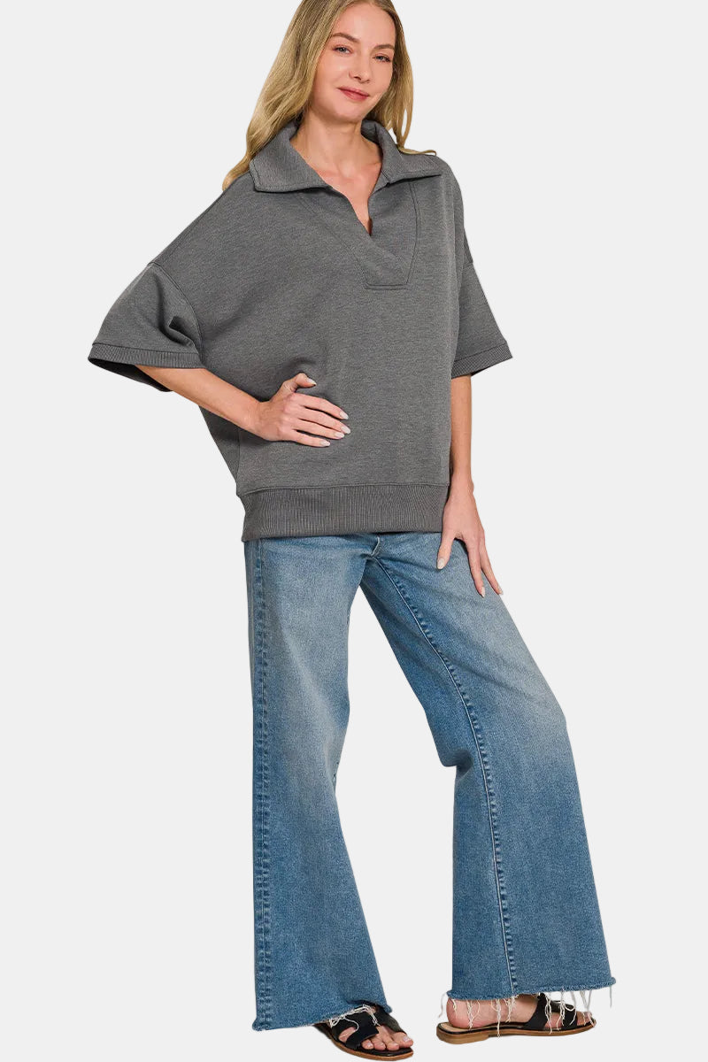Scuba Collared Short Sleeve Pullover / BLUE INDIGO