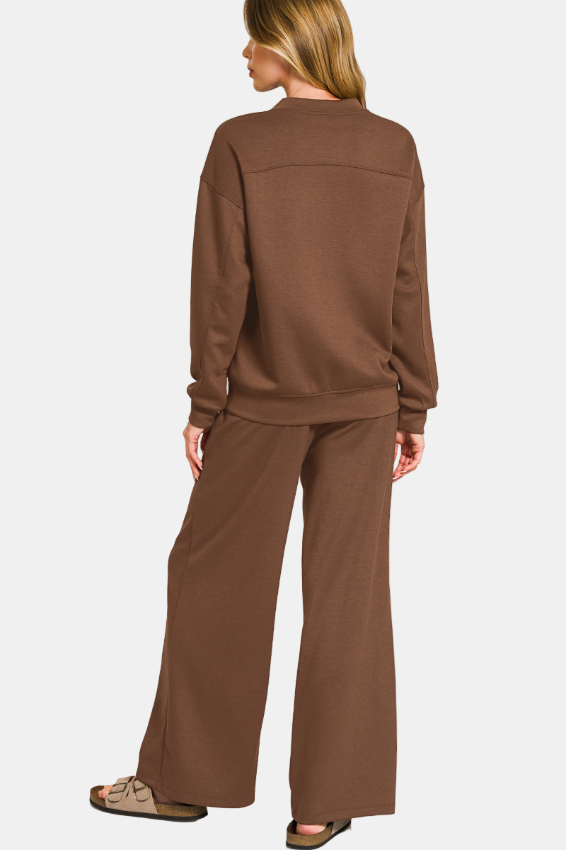 Scuba Crewneck Pullover & Drawstring Pants Set / H BEIGE