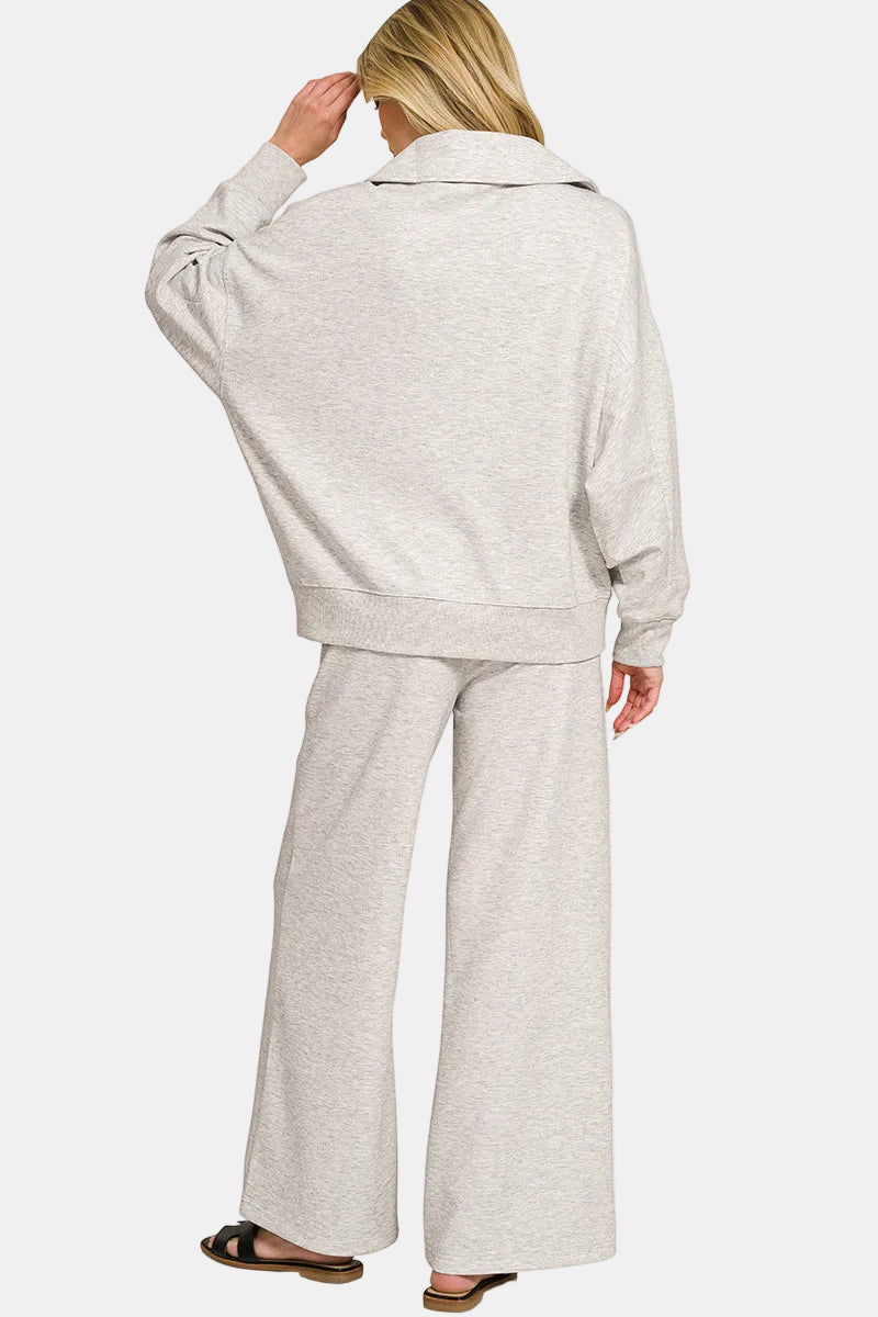 Scuba Collared Pullover & Center Seam Pants Set / BLUE INDIGO