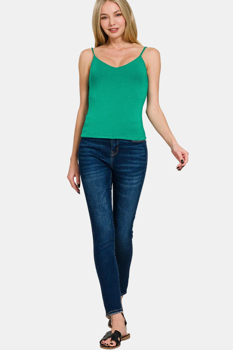 Double Layered V-Neck Spaghetti Cami / WHITE