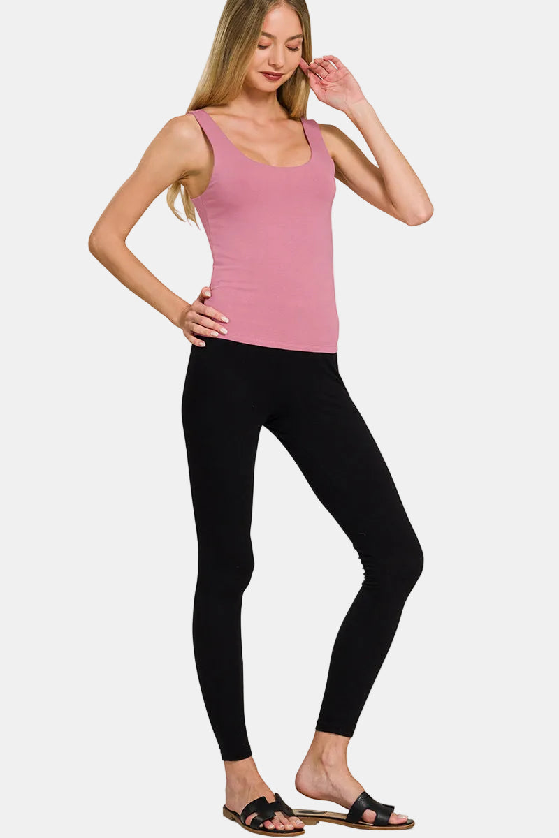 Double Layered Double Scoop Tank Top / CHOCOLATE
