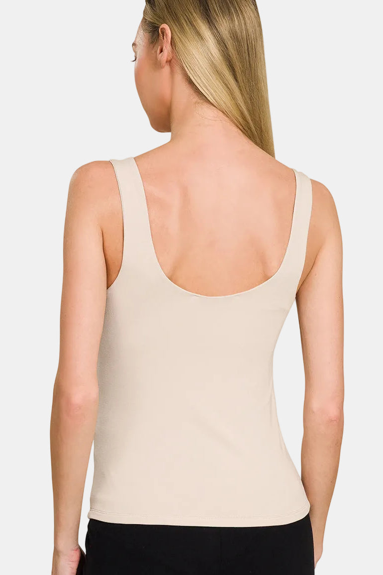 Double Layered Double Scoop Tank Top / CHOCOLATE