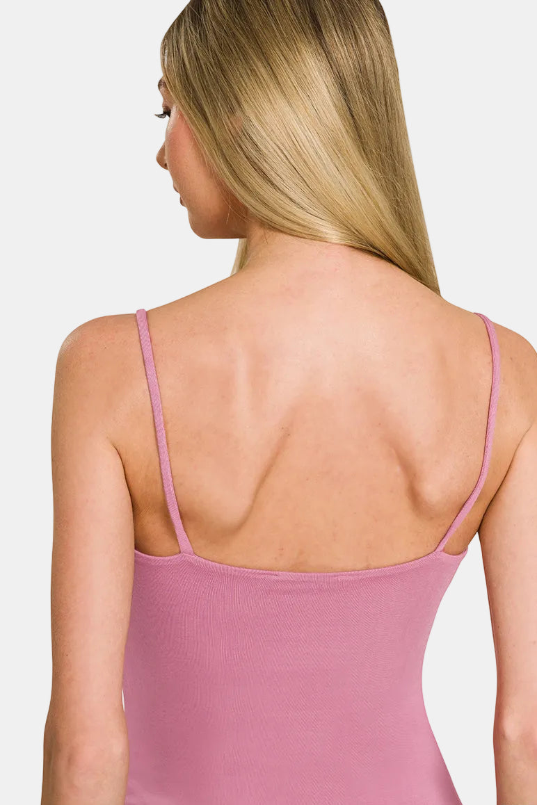 Double Layered Round Neck Spaghetti Cami / WHITE