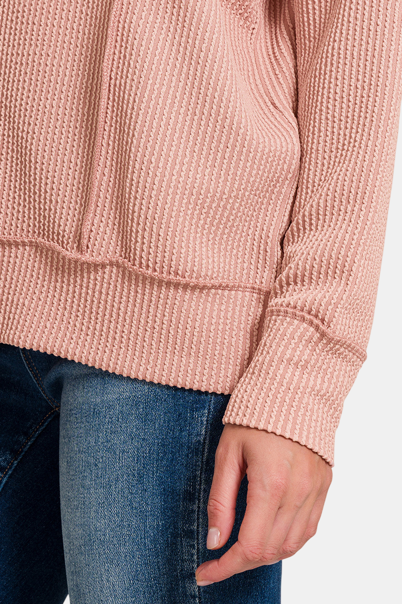 Corded Rib Long Sleeve Round Neck Top / COCOA