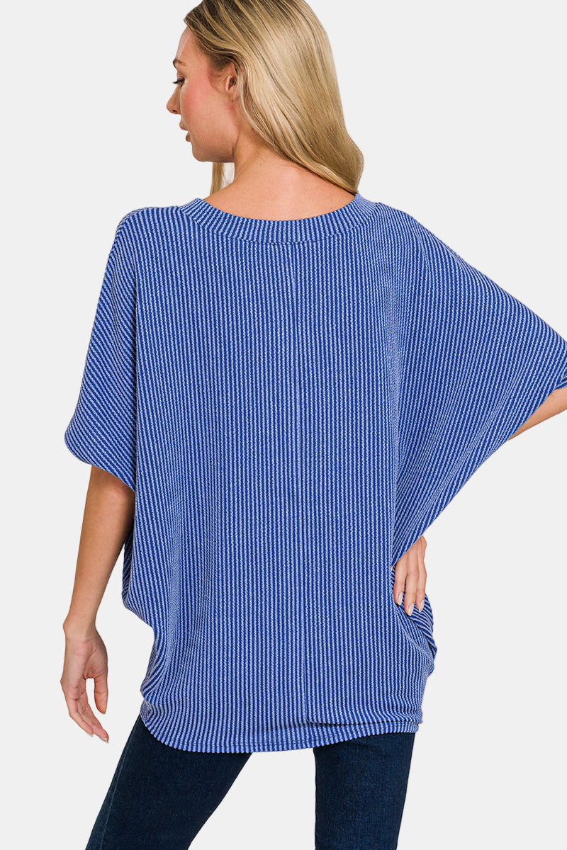 Raised Rib V-Neck Batwing Top / CANDY PINK