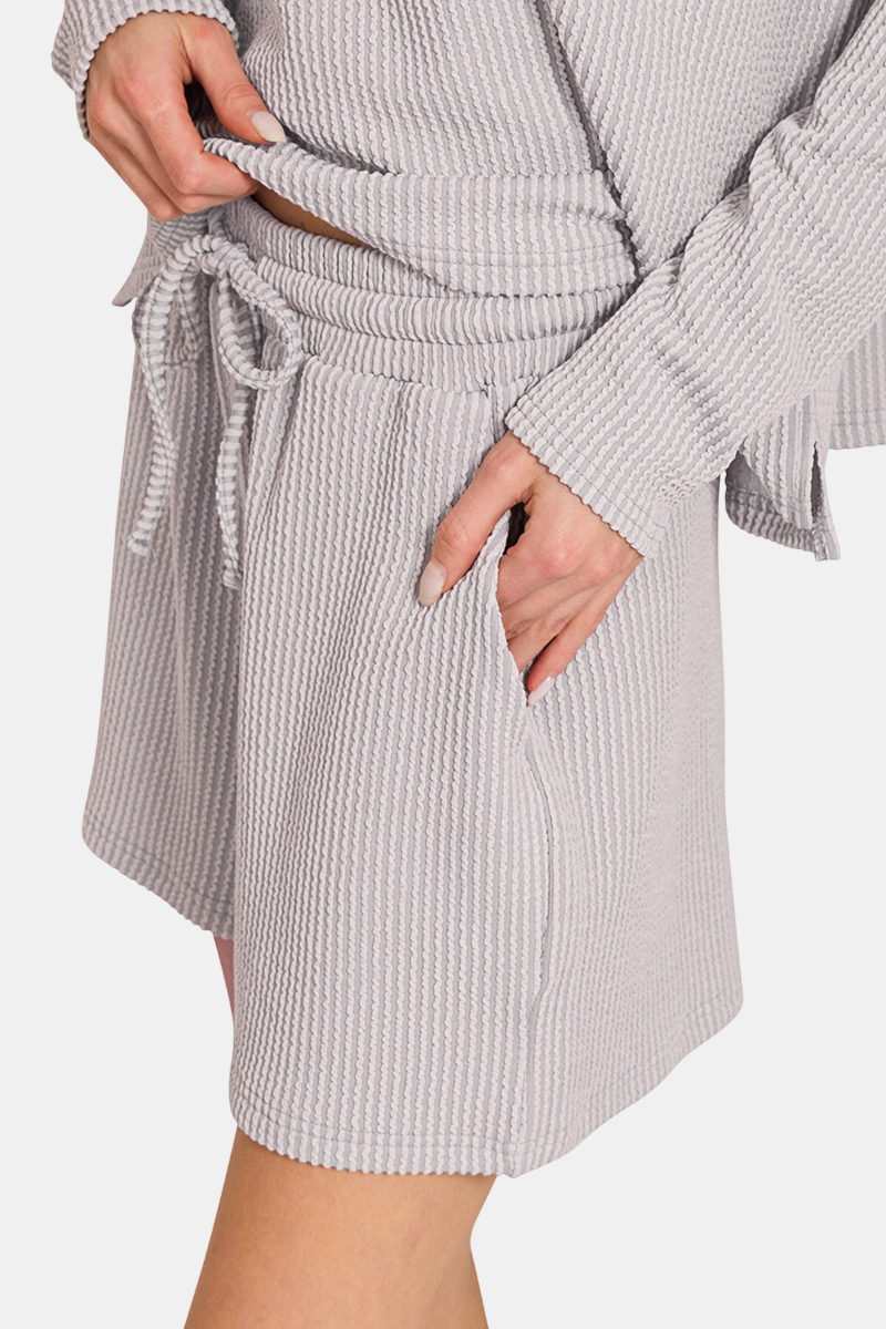 Raised Rib Long Sleeve Tee & Shorts Set / RUBY