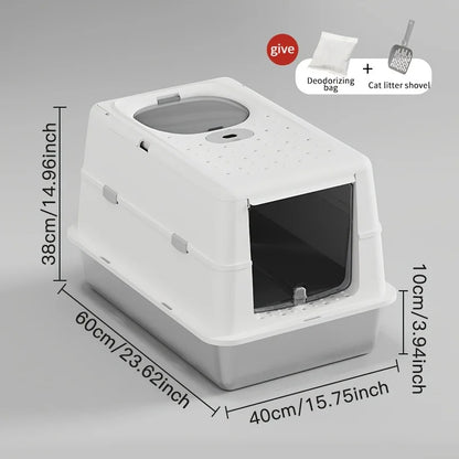 New Stainless Steel Cat Litter Box with Flip Cover Closed Design Easy to Clean Non-Slip Mat Indoor Cats Pet Supplies