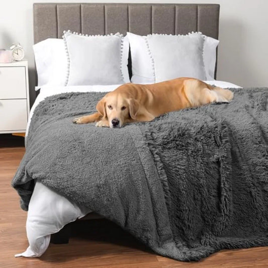 Waterproof Dog Blanket for Large Dog Queen Size Calming Pet Blanket Couch Cover Protector Sherpa Faux Fur Cat Throw for Sofa Fu