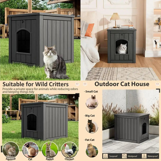 Weatherproof Insulated Outdoor Cat House – Durable Winter Shelter for Feral & Domestic Cats (Black) - Bdba PK