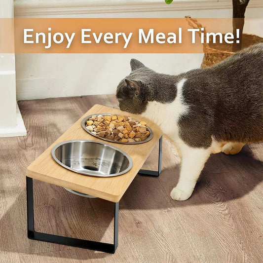15° tilted heightened pet bowl heightened dog bowl with stainless steel food bowl feeder suitable for cats and puppies - Bdba PK