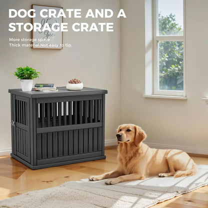 Dog Crate End Table – Lockable Indoor Kennel Nightstand for Small & Large Dogs