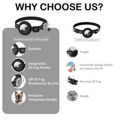 Reflective AirTag Cat Collar – Breakaway Safety Collar with QR Tag & Air Tag Holder