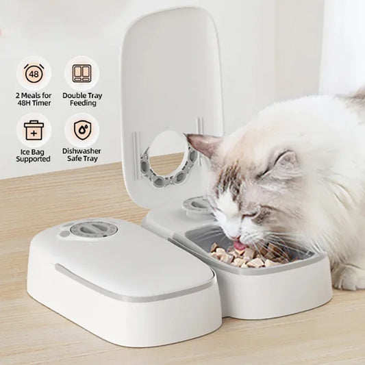 2 Meals Timed Automatic Dog Feeder Dual Bowls Smart Cat Food Dispenser Wet Dry Pet Food Dispenser Pet Feeder Cat Accessories - Bdba PK