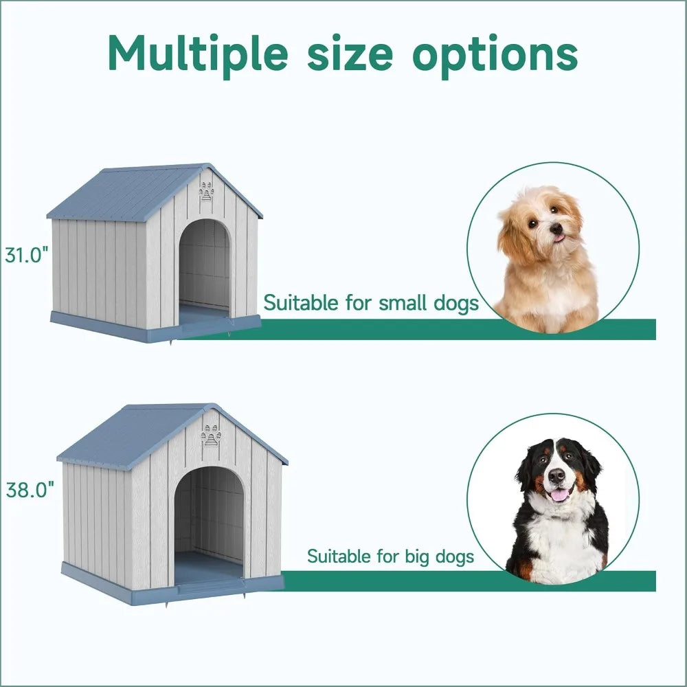 38" Large Outdoor Dog House – Water-Resistant Resin Kennel for Small to Large Dogs