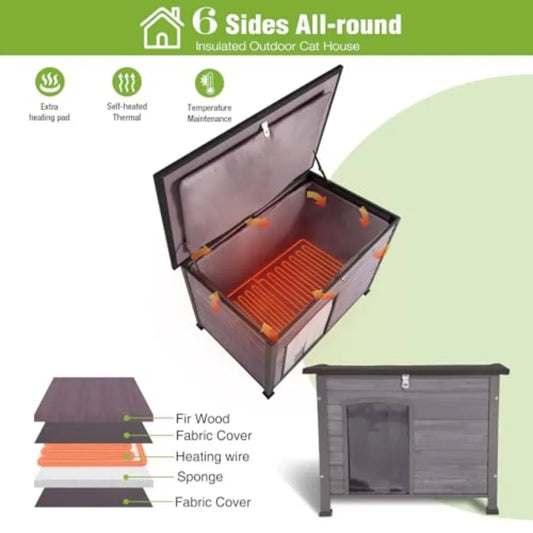 Large Heated Outdoor Dog House with Insulated Weatherproof Design Thermostat-Controlled Heating Pad Chew-Proof Metal Frame in B