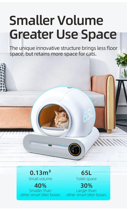 Tonepie 65L Fully Enclosed Smart Self-Cleaning Cat Litter Box with App Control