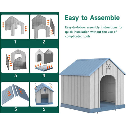 38" Large Outdoor Dog House – Water-Resistant Resin Kennel for Small to Large Dogs