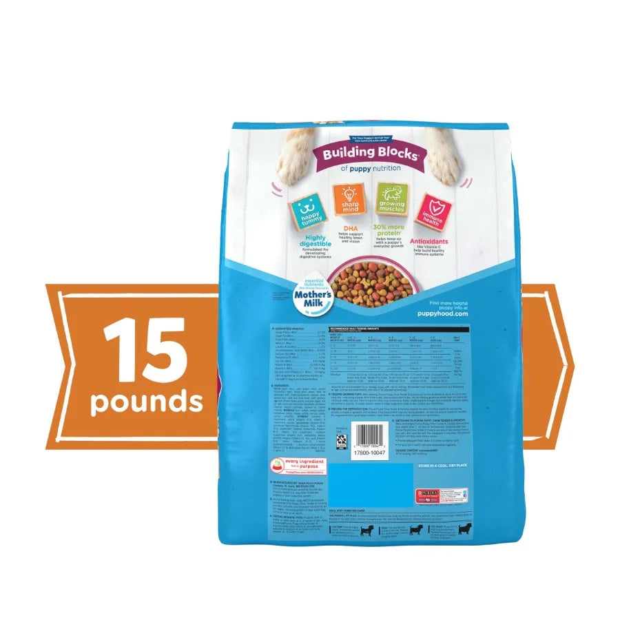 Purina Puppy Chow Dry Dog Food, High Protein Tender and Crunchy Real Beef Formula, 15 lb Bag