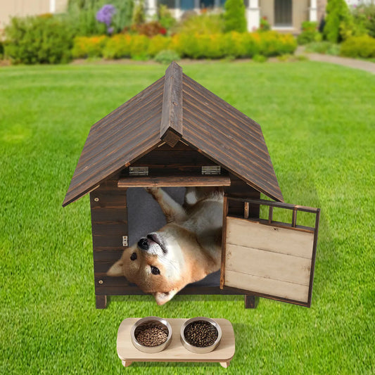Water-Resistant Wooden Dog House with Window & Door – Easy-Install Indoor & Outdoor Pet House (M & L) - Bdba PK