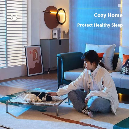 Stainless Steel Pet Cot Elevated Dog Bed - All Season Military Style Removable Washable Moisture Proof for Small Dogs Cats