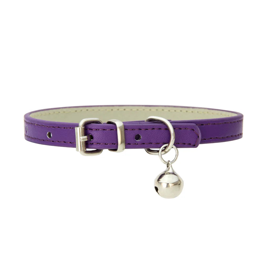 Adjustable PU Leather Cat Collar - Durable, Stylish Pet Collar with Metal Buckle, Soft Padded Design for Small Dogs and cats  -